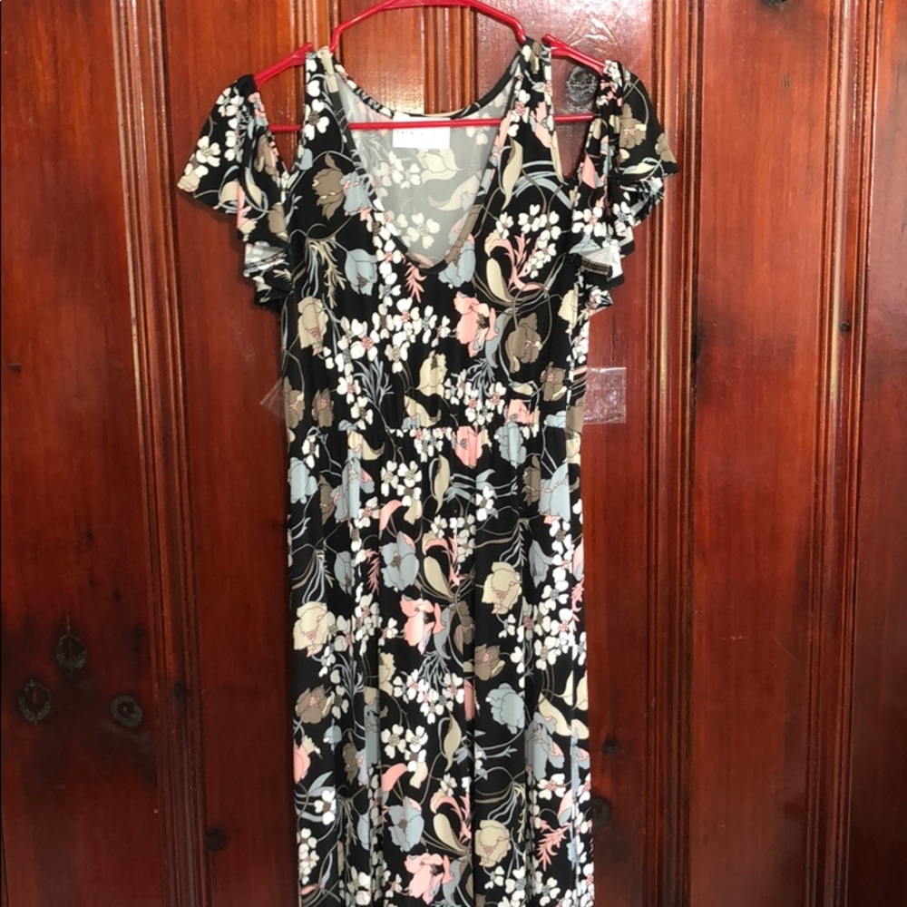 French grey floral Maternity maxi dress